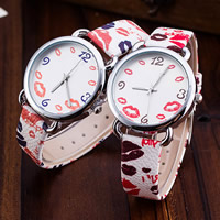Bracelets de montre pour femmes, alliage de zinc, avec cuir PU & verre, mouvement chinoise, Placage de couleur platine, réglable, plus de couleurs à choisir, 40mm, 17mm Environ 9.4 pouce, Vendu par PC
