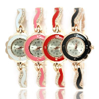 Bracelets de montre pour femmes, alliage de zinc, avec verre, mouvement chinoise, fleur, Plaqué de couleur d'or rose, imperméable & émail & avec strass, plus de couleurs à choisir 8mm Environ 9.1 pouce, Vendu par PC