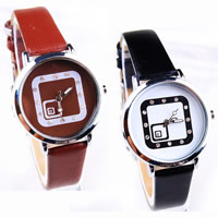 Bracelets de montre pour femmes, alliage de zinc, avec cuir PU & verre, Placage de couleur platine, avec strass, plus de couleurs à choisir, 31mm, 14mm Environ 8.2 pouce, Vendu par PC