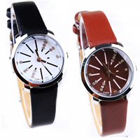 Women Wrist Watch, Zinc Alloy, with PU Leather & Glass, platinum color plated, for woman & with rhinestone 27mm, 13mm Approx 8.2 Inch 