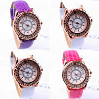 Women Wrist Watch, Zinc Alloy, with PU Leather & Glass, plated, for woman & with rhinestone 37mm, 17mm Approx 9.2 Inch 