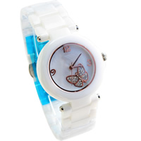 Women Wrist Watch, Porcelain, with Glass, Japanese movement, with butterfly pattern & for woman & with rhinestone, 34mm. 20mm Approx 8.8 Inch 
