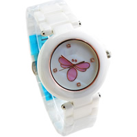Women Wrist Watch, Porcelain, with Glass & Zinc Alloy, Japanese movement, plated, with butterfly pattern & for woman & enamel & with rhinestone, 38mm, 20mm Approx 8.8 Inch 