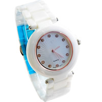 Women Wrist Watch, Porcelain, with Glass & Zinc Alloy, Japanese movement, plated, for woman & with rhinestone, white, 38mm, 20mm Approx 8.8 Inch 