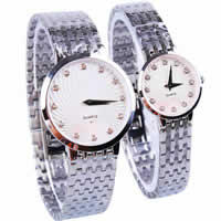 Couple Watch Bracelets, Zinc Alloy, with Glass, Round, platinum color plated, for couple & with rhinestone, 25mm, 33mm, 13-18mm Approx 7.8 Inch, Approx 8.2 Inch 