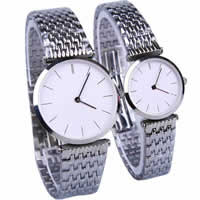 Couple Watch Bracelets, Zinc Alloy, with Glass, Round, platinum color plated, for couple, 25mm, 33mm, 13-18mm Approx 7.8 Inch, Approx 8.2 Inch 