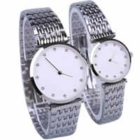 Paar Uhrenarmbänder, Zinklegierung, mit Glas, Platinfarbe platiniert, für paar & mit Strass, 25mm, 33mm, 13-18mm, Länge:ca. 7.8 ZollInch, ca. 8.2 ZollInch, verkauft von Paar