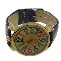 Bracelets de montre pour femmes, alliage de zinc, avec cuir PU & verre, Placage, noire 19mm Environ 10 pouce, Vendu par PC