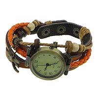 Wrap Watch, Zinc Alloy, with Waxed Cotton Cord & PU Leather Cord & Cowhide & Glass, plated, for woman & 6mm Approx 9 Inch 
