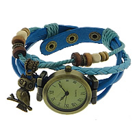 Wrap Watch, Zinc Alloy, with Waxed Cotton Cord & PU Leather Cord & Cowhide & Glass & Wood, plated, for woman & 6mm Approx 9 Inch 
