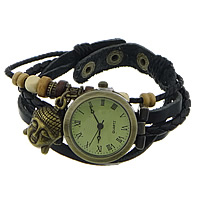 Wrap Watch, Zinc Alloy, with Waxed Cotton Cord & PU Leather Cord & Cowhide & Glass & Wood, plated, for woman & 6mm Approx 9 Inch 