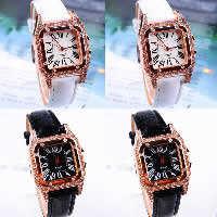 Women Wrist Watch, Zinc Alloy, with PU Leather & Glass, plated, for woman & with rhinestone 18mm Approx 8.5 Inch 