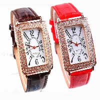 Women Wrist Watch, Zinc Alloy, with PU Leather & Glass, platinum color plated, for woman & with rhinestone 18mm Approx 9 Inch 
