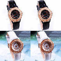 Women Wrist Watch, Zinc Alloy, with PU Leather & Glass, plated, for woman & with rhinestone 36mm, 12mm Approx 8.6 Inch 