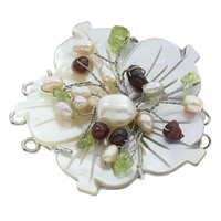 Fermoir cliquet coquillage, coquille blanche, avec perle d'eau douce cultivée & cristal & fer, fleur, naturel, naturel & 3 brins Environ 2mm, Vendu par PC