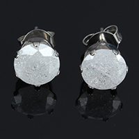 Cubic Zircon (CZ) Stud Earring, Stainless Steel & with cubic zirconia & faceted & crackle, clear 