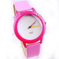 Women Wrist Watch, Zinc Alloy, with PU Leather & Glass, stoving varnish, for woman & enamel, pink, 38mm, 18mm Approx 9 Inch 