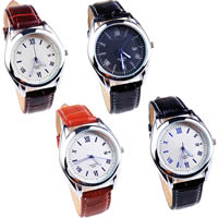 Men Wrist Watch, Zinc Alloy, with PU Leather & Glass, platinum color plated, with single calendar & for man 40mm, 20mm Approx 9.4 Inch 