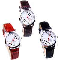 Bracelets de montre pour femmes, alliage de zinc, avec cuir PU & verre, Placage de couleur platine, plus de couleurs à choisir, 31mm, 15mm Environ 9 pouce, Vendu par PC