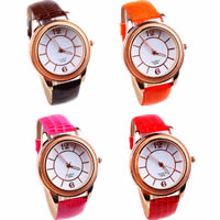 Bracelets de montre pour femmes, alliage de zinc, avec cuir PU & verre, Placage, plus de couleurs à choisir, 40mm, 20mm Environ 9.6 pouce, Vendu par PC