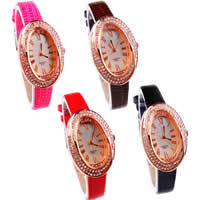 Women Wrist Watch, Zinc Alloy, with PU Leather & Glass, plated, for woman & with rhinestone 12mm Approx 7.8 Inch 