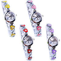 Fashion Watch Bracelet, Zinc Alloy, with Glass, platinum color plated, for woman & enamel & with rhinestone 22mm, 10mm Approx 7 Inch 