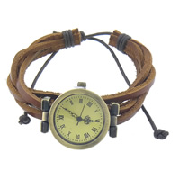Fashion Watch Bracelet, Zinc Alloy, with Waxed Cotton Cord & Cowhide & Glass, plated, adjustable, 26mm, 3mm Approx 7-10 Inch 