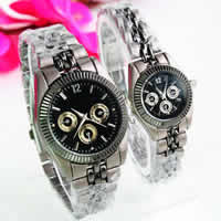 Bracelets de montre pour couple, alliage de zinc, avec verre, Rond, Placage de couleur platine, pour le couple, sans cadmium, 24mm, 35mm, 11-16mm Environ 8.5 pouce, Environ 9 pouce, Vendu par paire