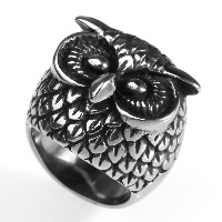 Нержавеющая сталь Человек палец кольцо, титан, Сова, разный размер для выбора & чернеют, продается PC