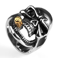 Нержавеющая сталь Человек палец кольцо, титан, Череп, Другое покрытие, разный размер для выбора & двухцветный & чернеют, продается PC