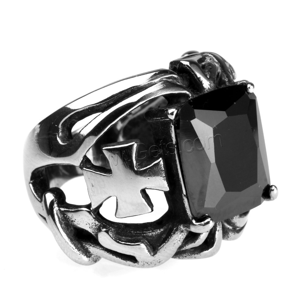 Нержавеющая сталь Человек палец кольцо, титан, разный размер для выбора & с кубическим цирконием & чернеют, продается PC