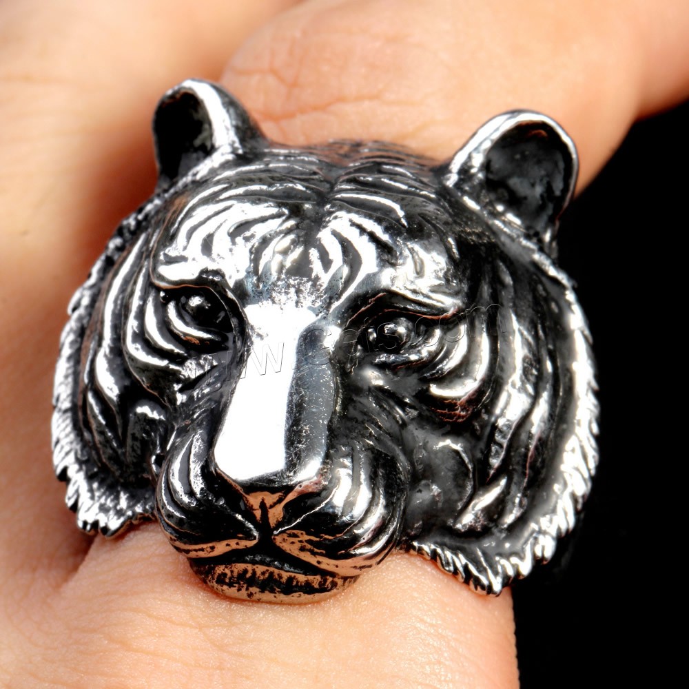 Нержавеющая сталь Человек палец кольцо, титан, Тигр, разный размер для выбора & чернеют, продается PC