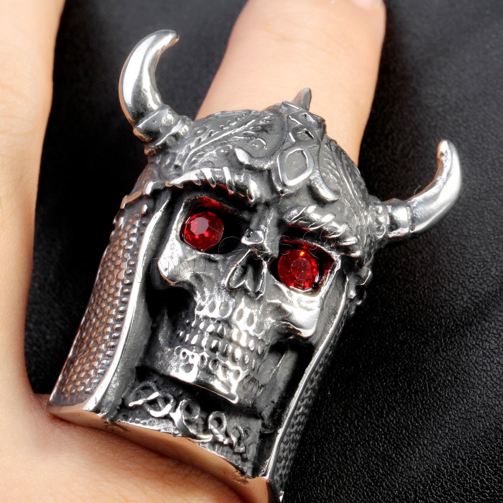 Нержавеющая сталь Человек палец кольцо, титан, Череп, разный размер для выбора & с кубическим цирконием & чернеют, продается PC