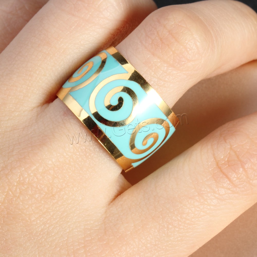 Titanium Steel Finger Ring, gold color plated, different size for choice & enamel, Sold By PC