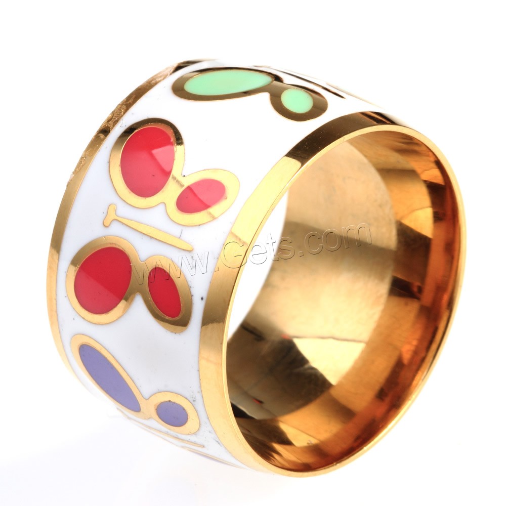 Titanium Steel Finger Ring, gold color plated, different size for choice & enamel, Sold By PC