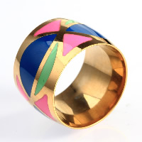 Titanium Steel Finger Ring, gold color plated & enamel 