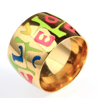 Titanium Steel Finger Ring, word love, gold color plated & enamel 