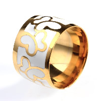 Titanium Steel Finger Ring, gold color plated & enamel 
