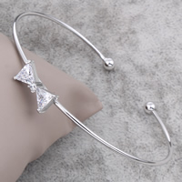 Zinc Alloy Cuff Bangle, Bowknot, platinum plated, with cubic zirconia & faceted, lead & cadmium free Inner Approx Approx 8 Inch 