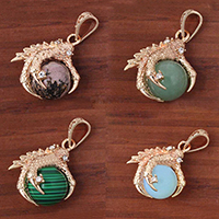 Gemstone Brass Pendants, with Brass, Claw, gold color plated, natural & with rhinestone Approx 3-5mm 