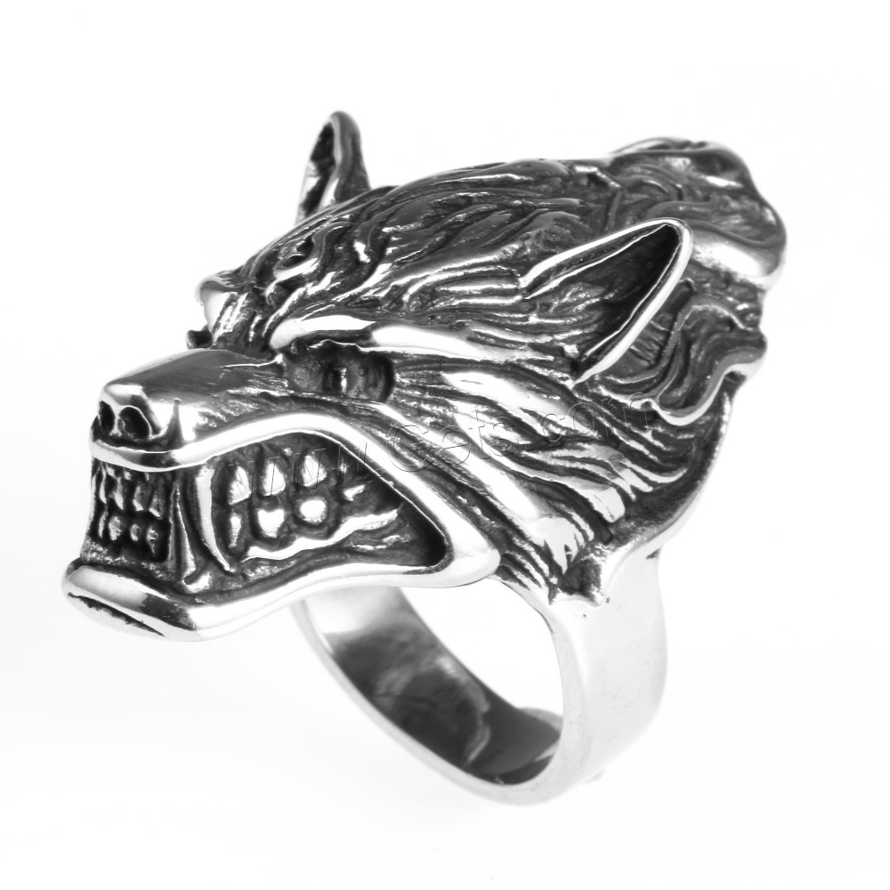 Нержавеющая сталь Человек палец кольцо, титан, Волк, разный размер для выбора & чернеют, продается PC