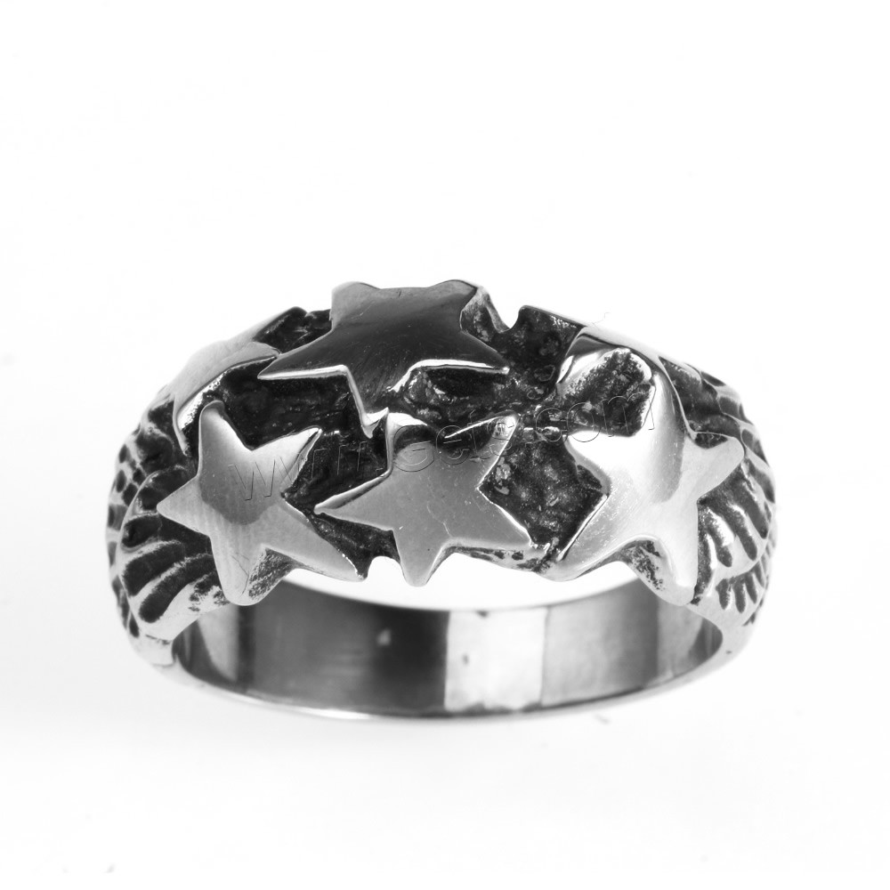 Нержавеющая сталь Человек палец кольцо, титан, с рисунками звезды & разный размер для выбора & чернеют, продается PC