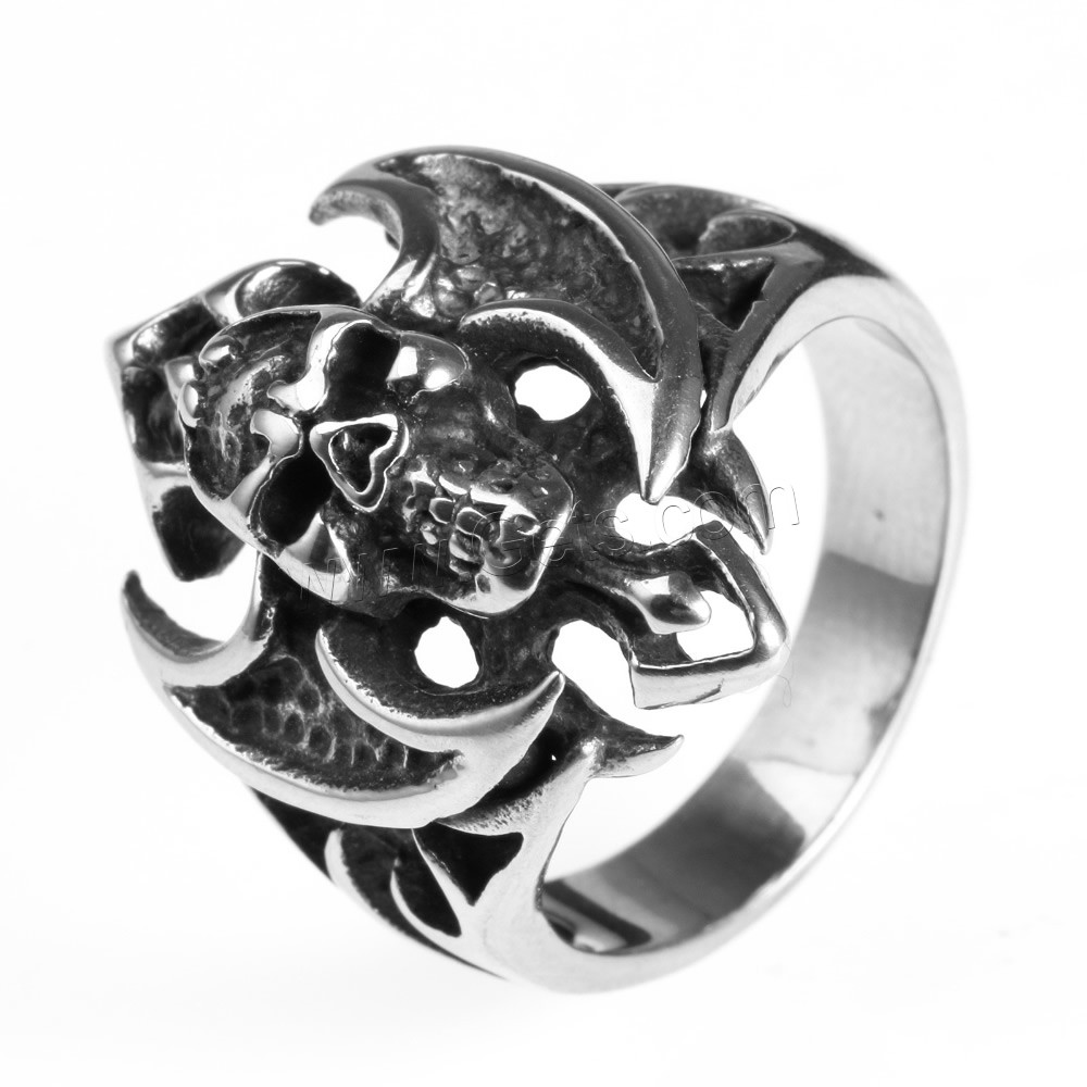 Нержавеющая сталь Человек палец кольцо, титан, Череп Креста, разный размер для выбора & чернеют, продается PC