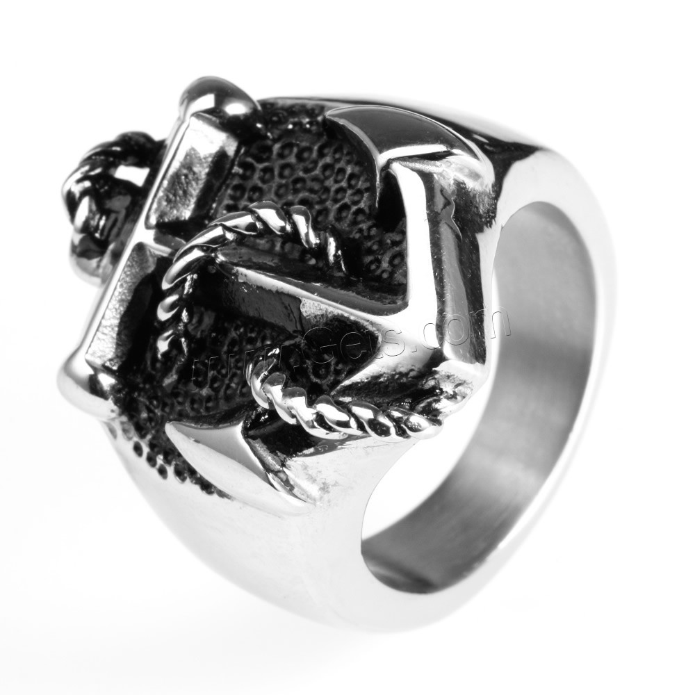 Нержавеющая сталь Человек палец кольцо, титан, Якорь, морской узор & разный размер для выбора & чернеют, продается PC