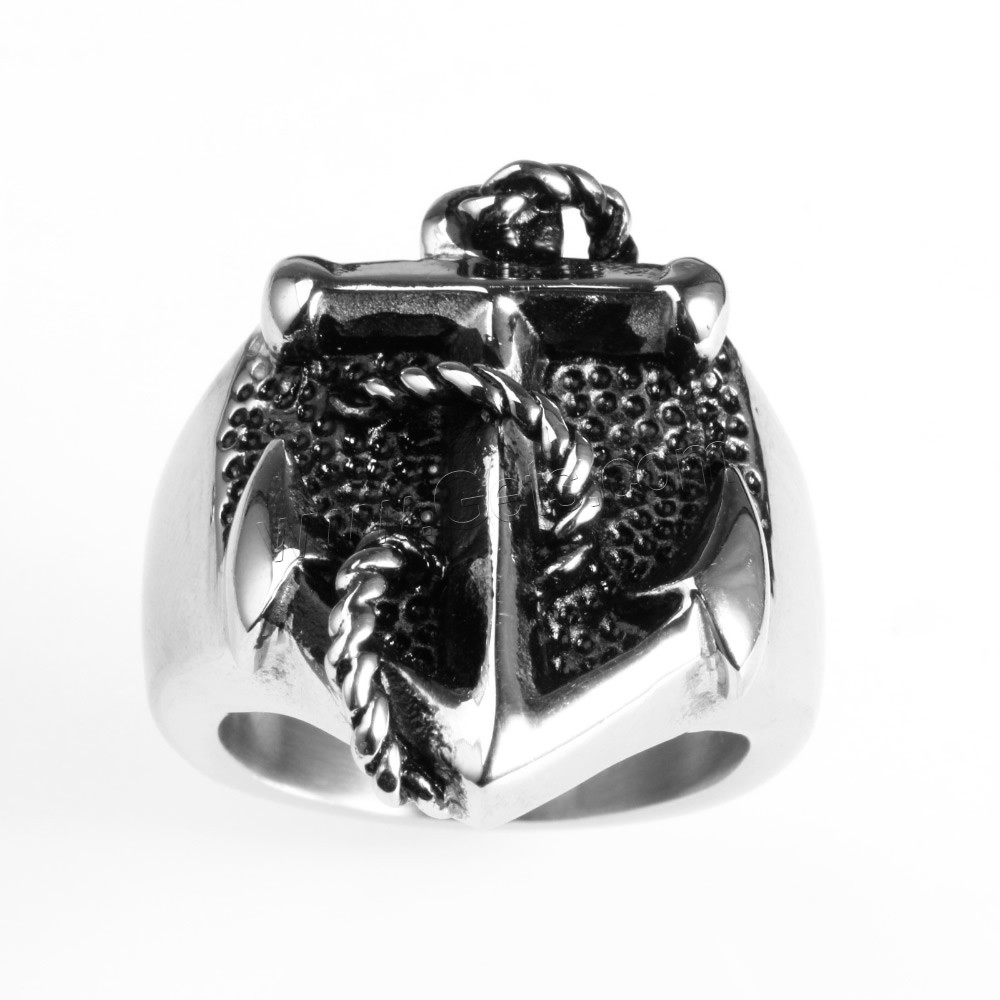 Нержавеющая сталь Человек палец кольцо, титан, Якорь, морской узор & разный размер для выбора & чернеют, продается PC