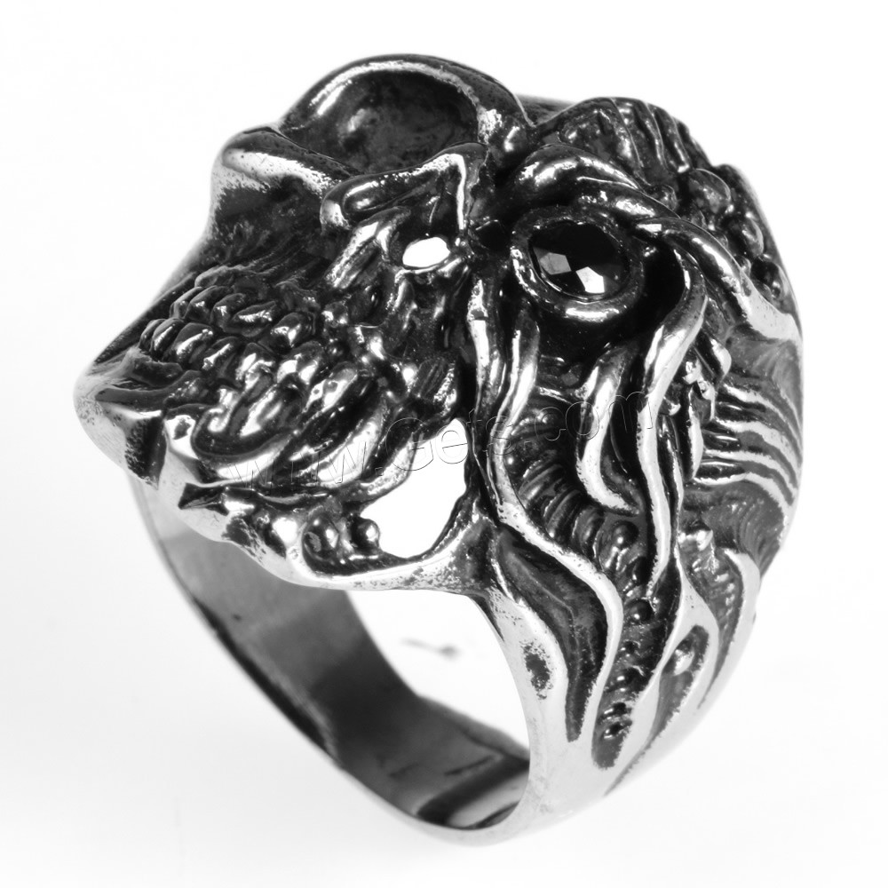 Нержавеющая сталь Человек палец кольцо, титан, Череп, разный размер для выбора & со стразами & чернеют, продается PC