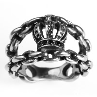Men Stainless Steel Ring in Bulk, Titanium Steel, Crown & with rhinestone & blacken 
