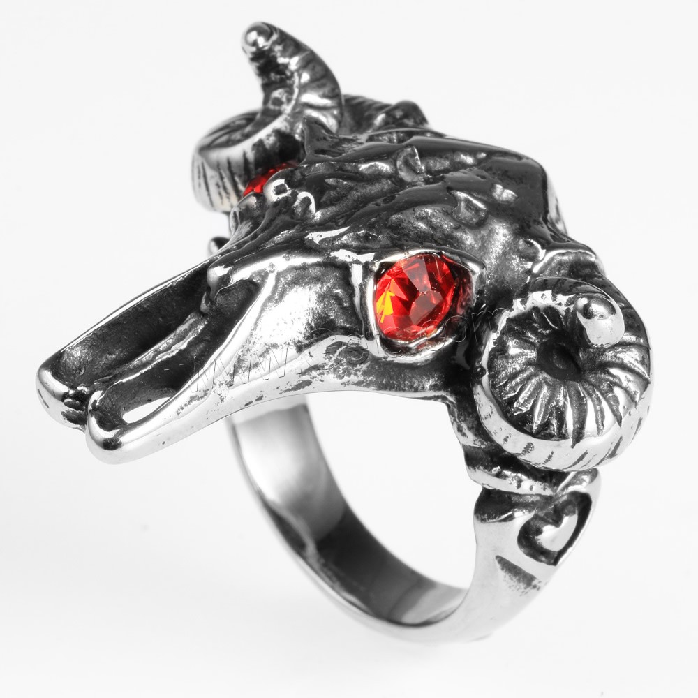 Нержавеющая сталь Человек палец кольцо, титан, Бык, разный размер для выбора & со стразами & чернеют, продается PC