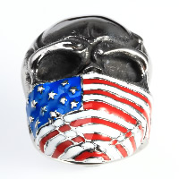 Men Stainless Steel Ring in Bulk, Titanium Steel, Skull, united states flag pattern & enamel & blacken 