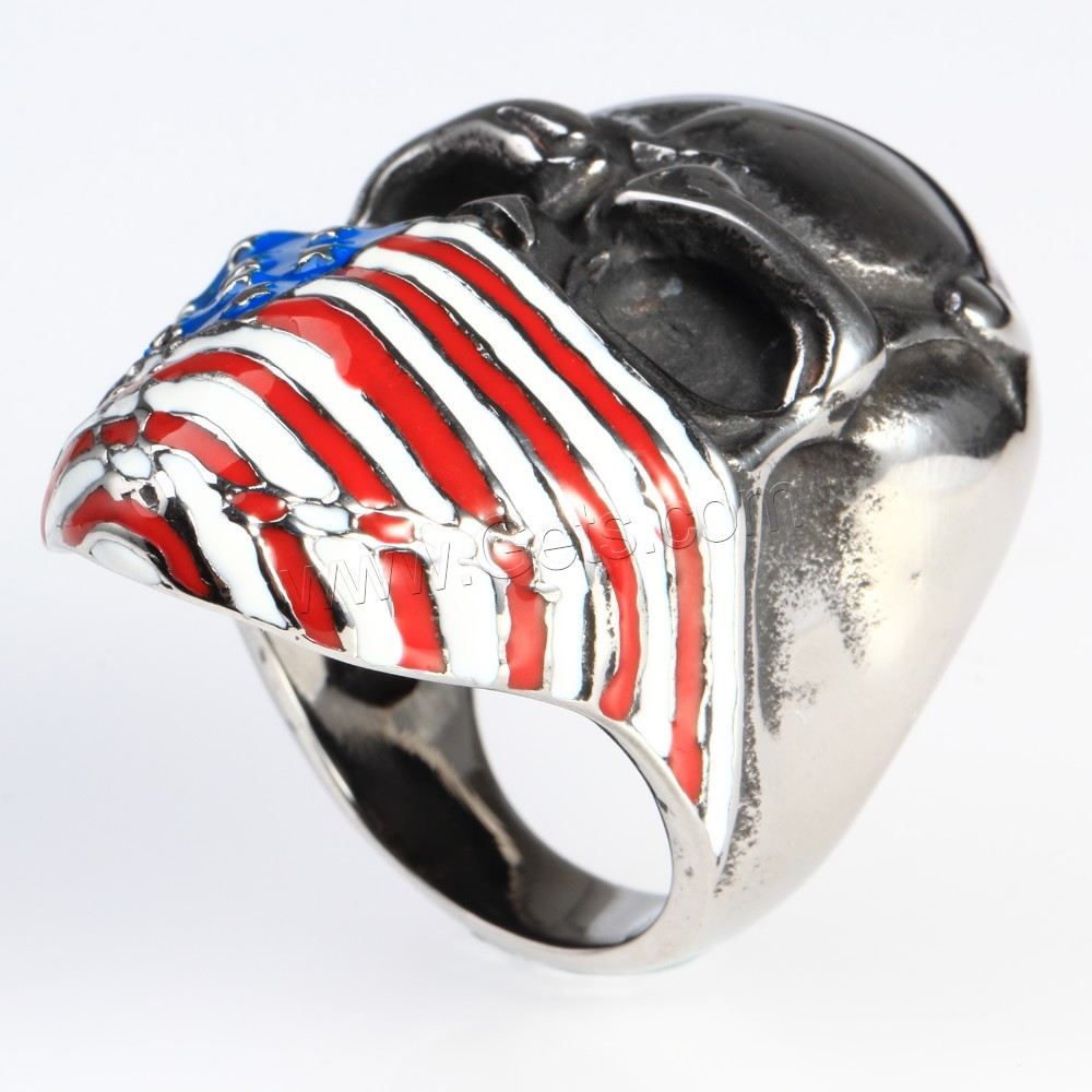 Нержавеющая сталь Человек палец кольцо, титан, Череп, картина флага Соединенных Штатов Америки & разный размер для выбора & эмаль & чернеют, продается PC